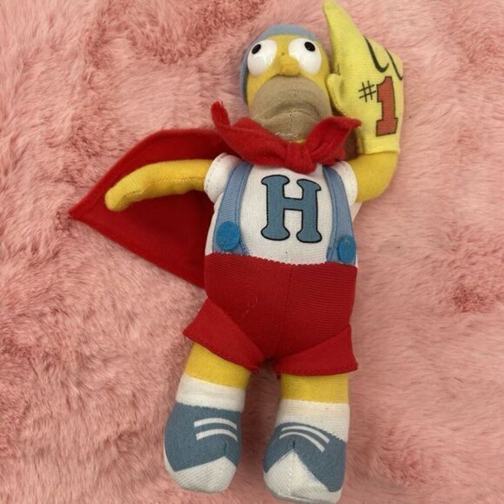 Mascot Homer Simpson 2006 Plush Cheer #1 Fan Sports Cape & Foam Finger 14" Nanco
